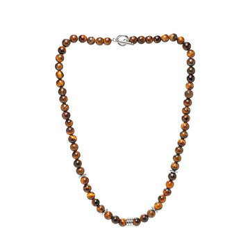 Mens Handmade Gemstone Beaded Chain Necklace with Stainless Steel Beads Contrast