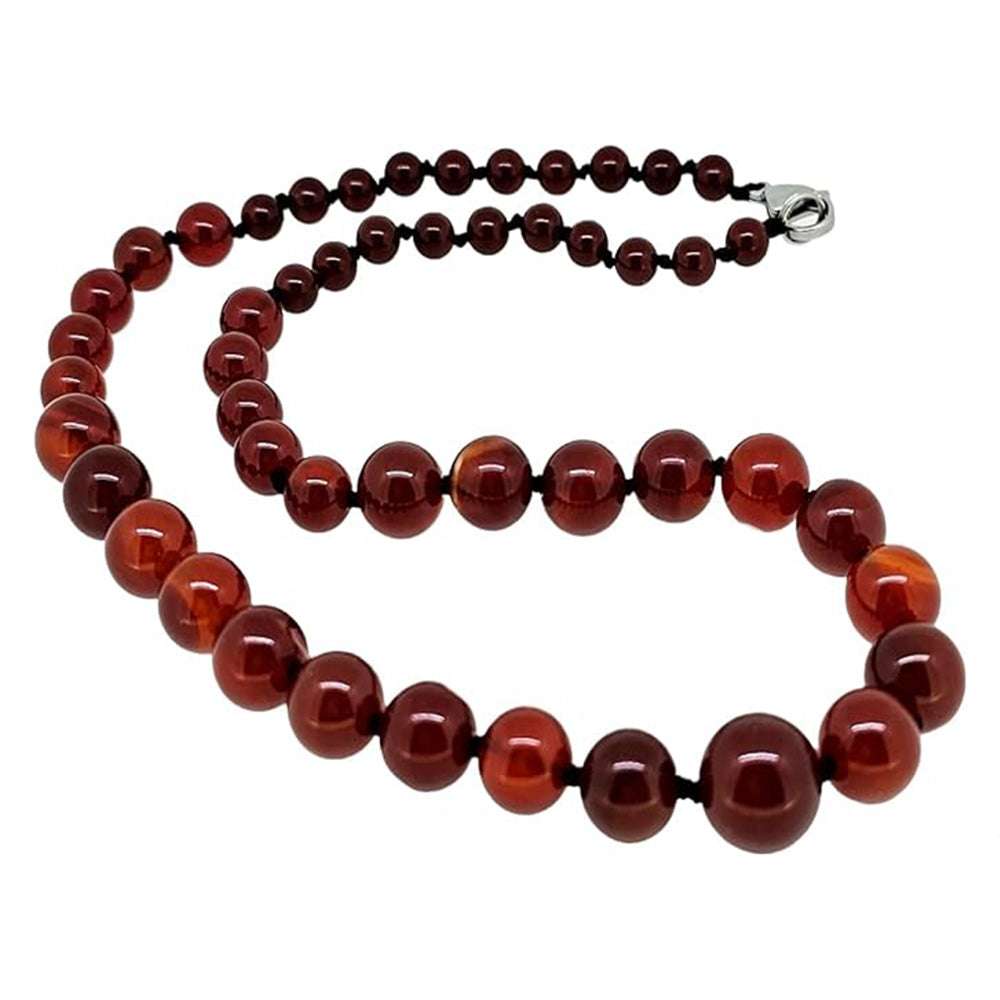 Womens 6-14MM Natural Gemstone Beaded Necklace | Gemstone choice: Amethyst, Rose Quartz, Blue Turquoise, Green Agate, Blue Lapis Lazuli, Black, Pink Agate