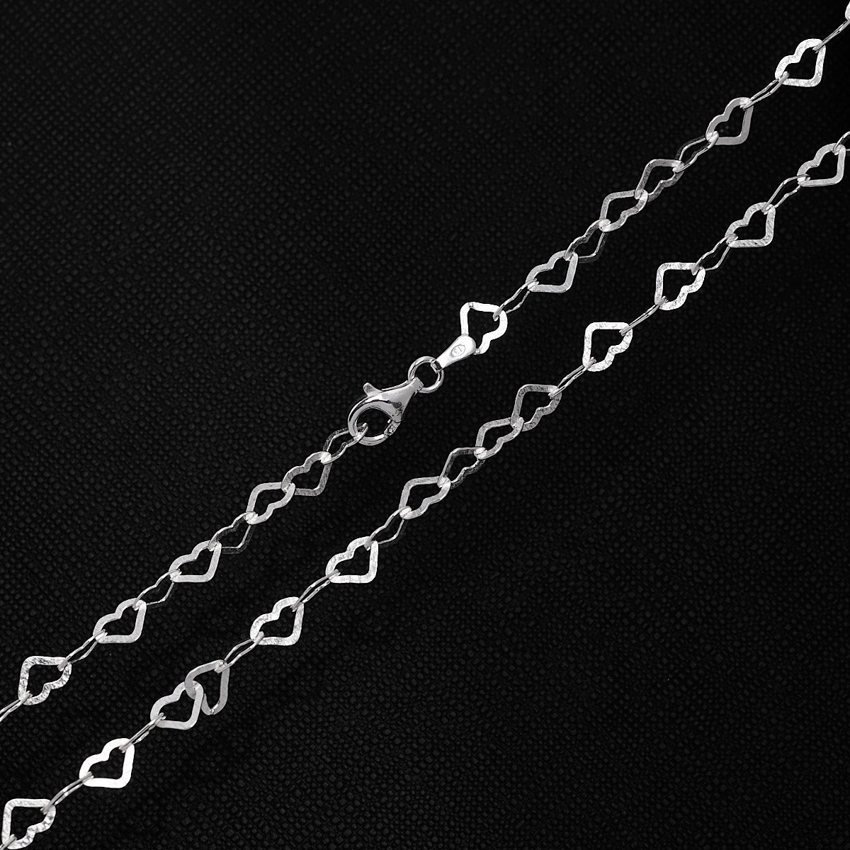 Womens Silver Heart Links Chain Necklace | 925 Silver Italian Chain Necklace for Women Girls Heart Design