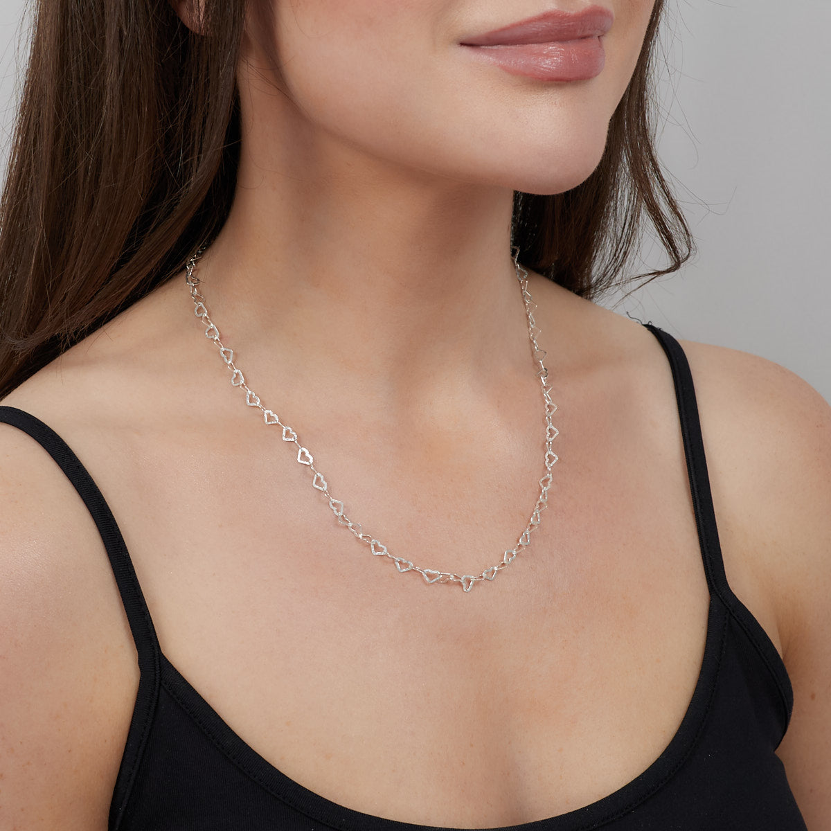 Womens Silver Heart Links Chain Necklace | 925 Silver Italian Chain Necklace for Women Girls Heart Design