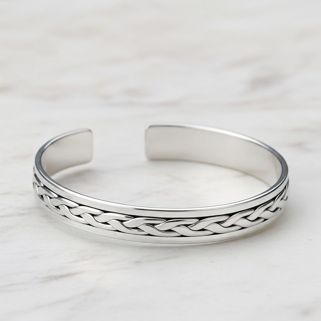 celtic braided silver bangle for men