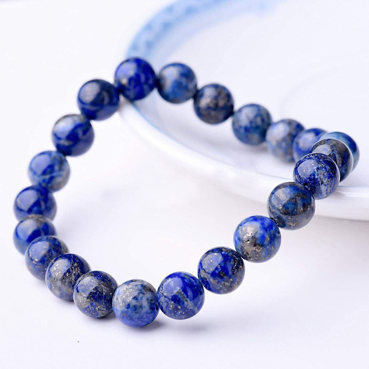 Blue lapis beaded bracelet for men women