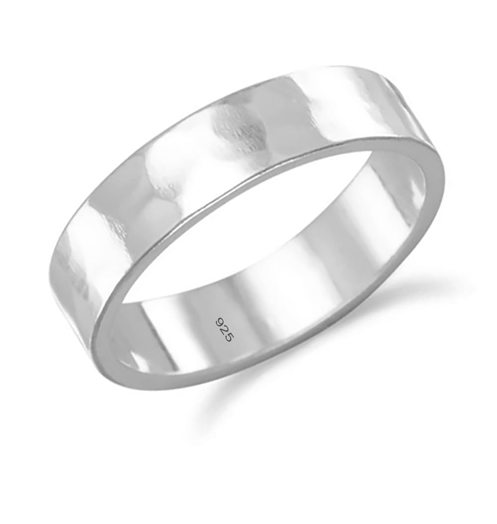 6mm band hammered silver ring for men women