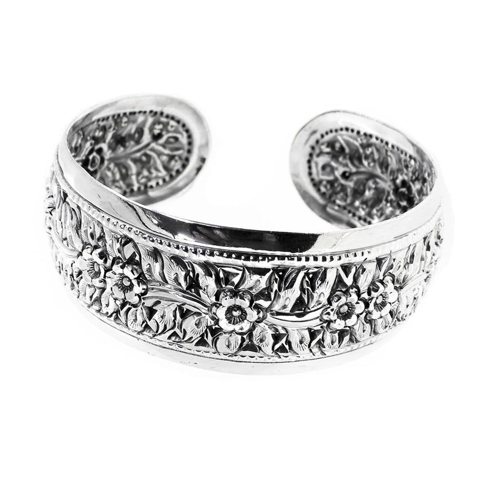 womens Statement silver bangle Floral
