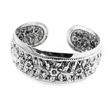 womens Statement silver bangle Floral