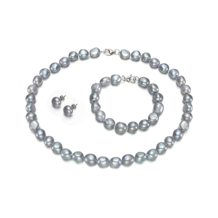 Grey Pearl Necklace Bracelet earrings