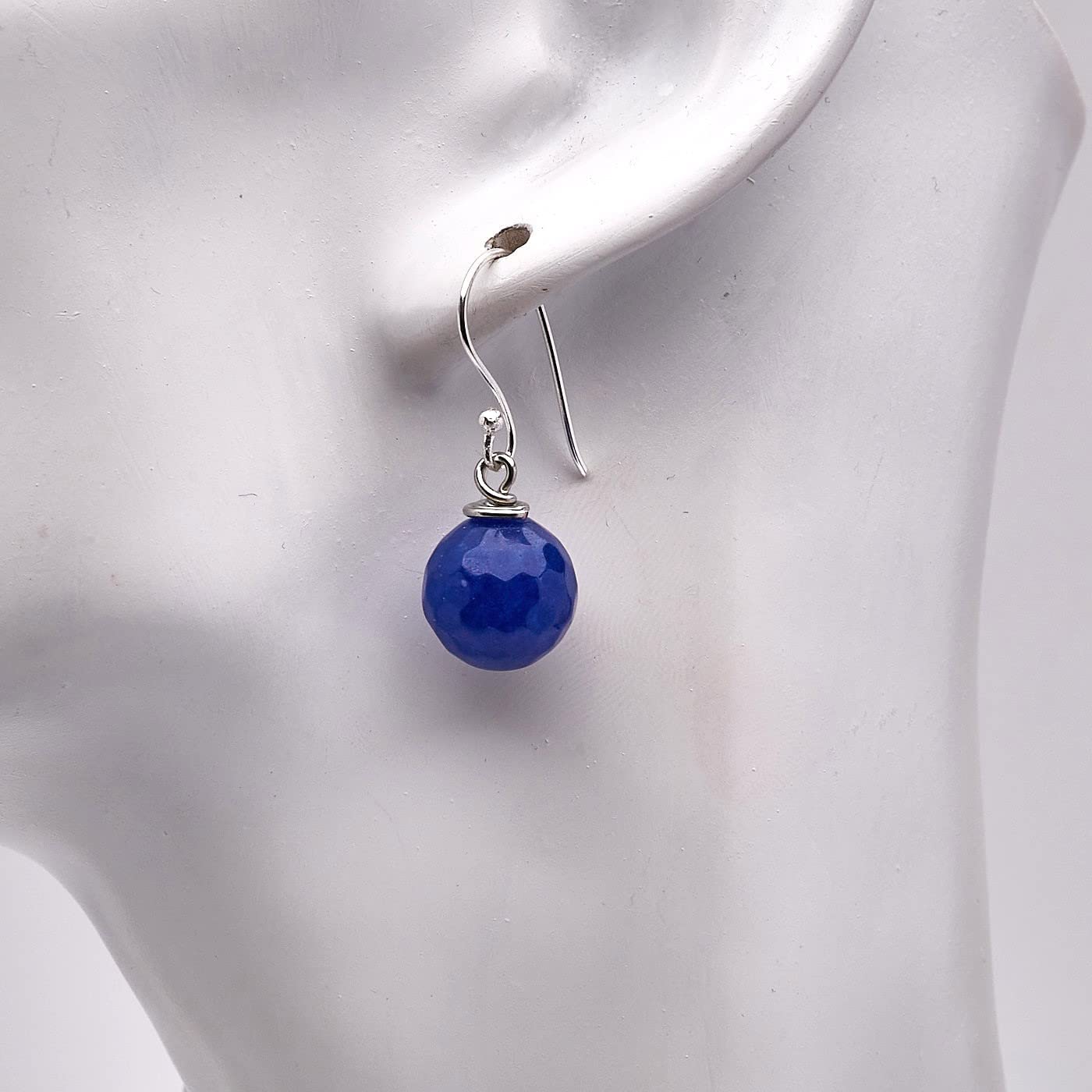 Stunning Womens Handmade Natural Blue Agate Dangle Drop Earrings