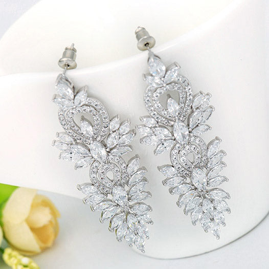 Statement Chandelier Earrings for Women - Diamond CZ Rhodium Plated Silver