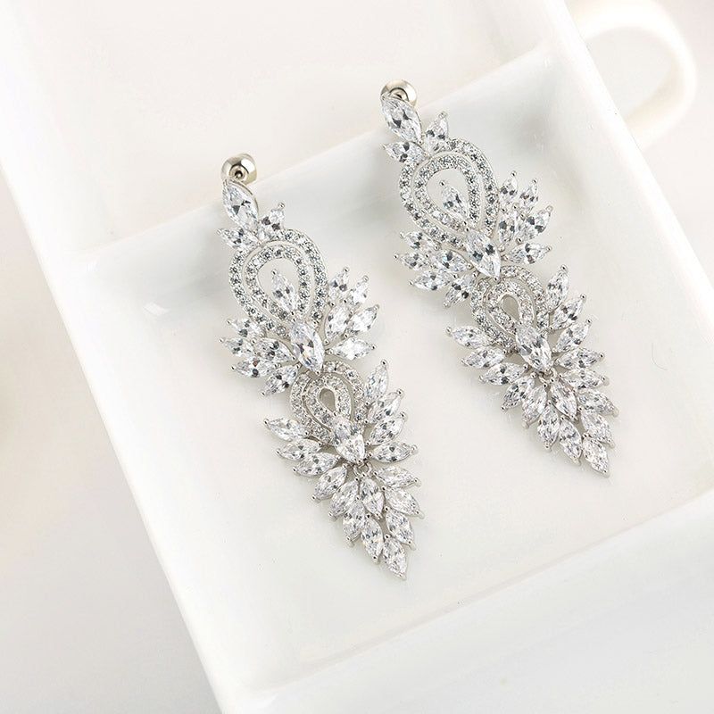 Statement Chandelier Earrings for Women - Diamond CZ Rhodium Plated Silver