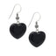 Womens Handmade Natural Black Agate Gemstone Heart Shape Sterling Silver Drop Earrings