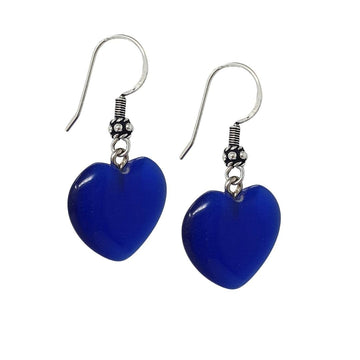 Womens Handmade Natural Royal Blue Gemstone Heart Shape Sterling Silver Drop Earrings