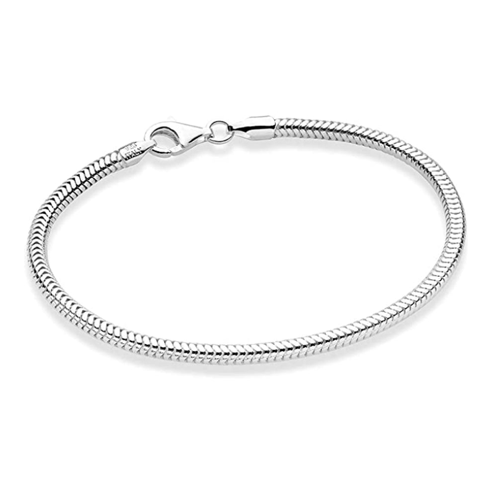 Unisex 925 Sterling Silver Plated 5mm Snake Link Chain Bracelet – 8 Inch, Lobster Clasp – No Stone, Unbranded #B334