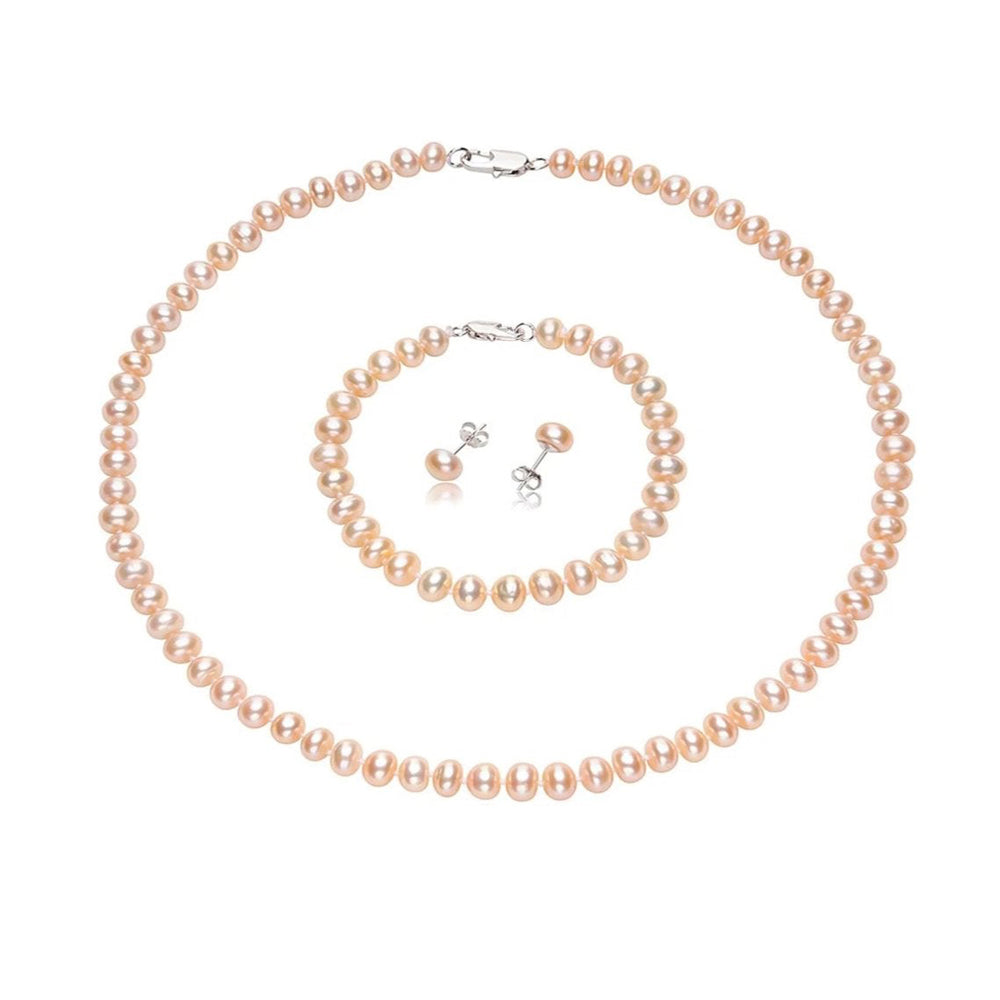 Pearl Necklace, Bracelet and Earrings set