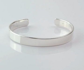 Mens 9mm Solid 925 Silver Cuff | Classic Plain Bangle Bracelet For Men Adjusable Size