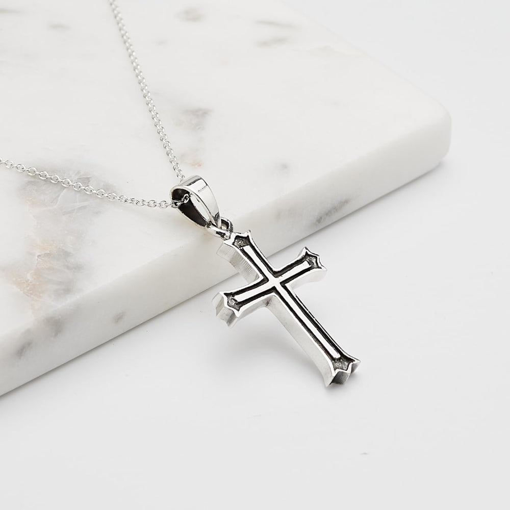 Minimalist Sterling Silver Cross Pendant on chain necklace
