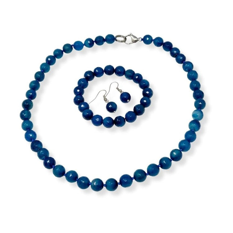 Faceted Blue Bracelet and Necklace set
