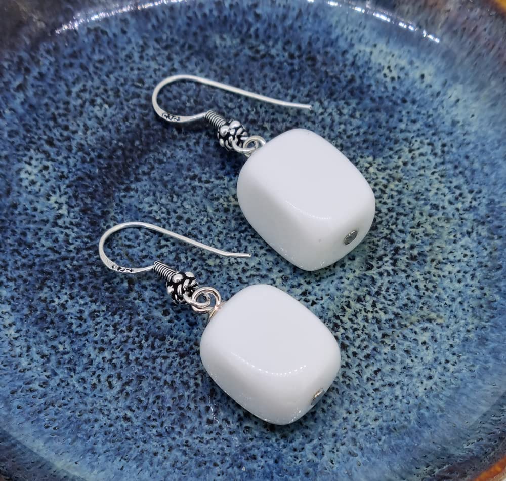 womens white earrings 925 silver hook