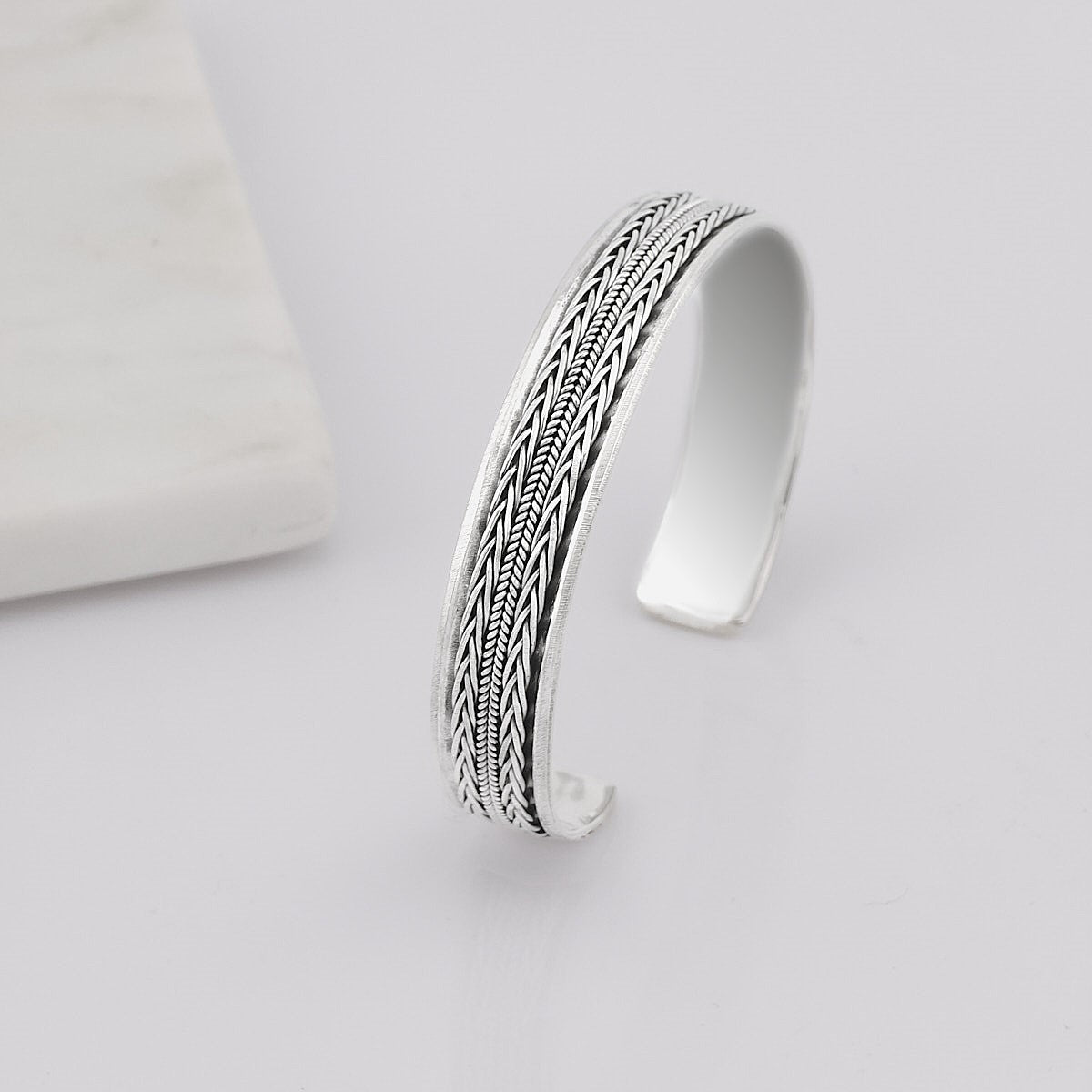 Braided Chain Design Sterling Silver Bangle