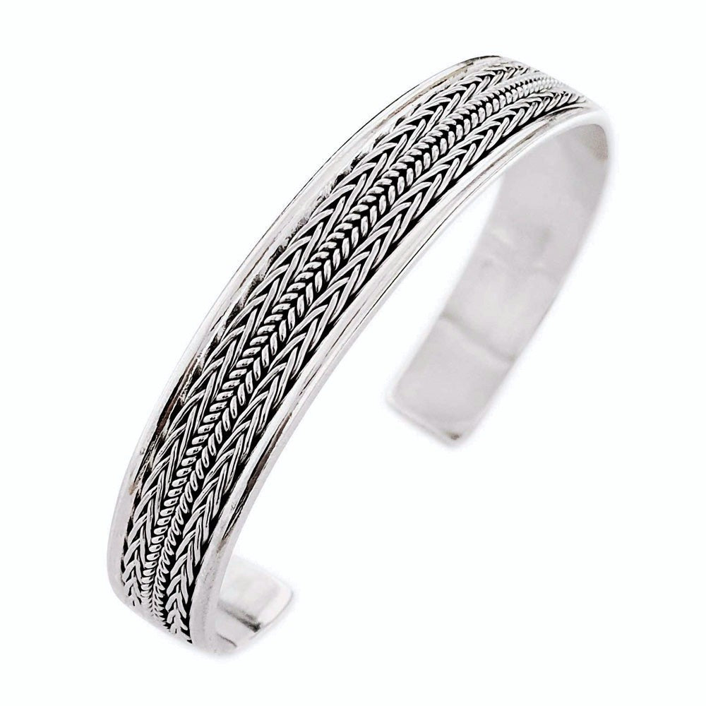 BRAIDED SILVER BANGLE FOR MEN