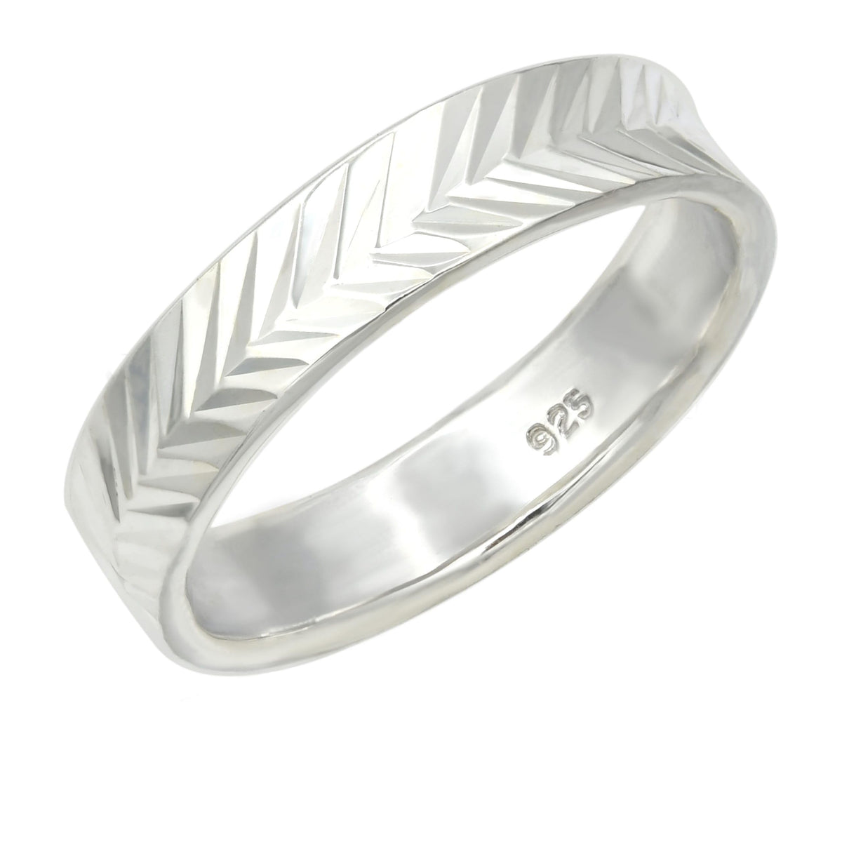 925 Sterling Silver 5mm Band Diamond Cut Ring for Women & Girls, Finger Band, Sizes L N P – Classic Silver Fashion Ring Jewellery Gift