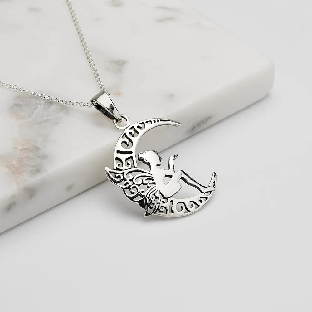 925 Sterling Silver Fairy Guardian Angel Pendant Necklace For Women