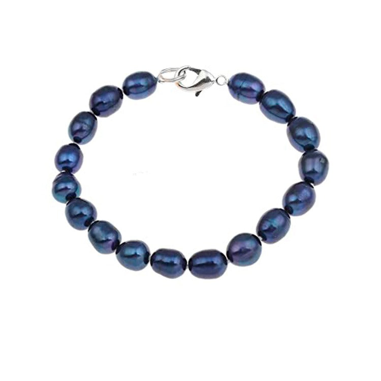 8mm Elegant Rice Shape Black Freshwater Pearl Bracelet