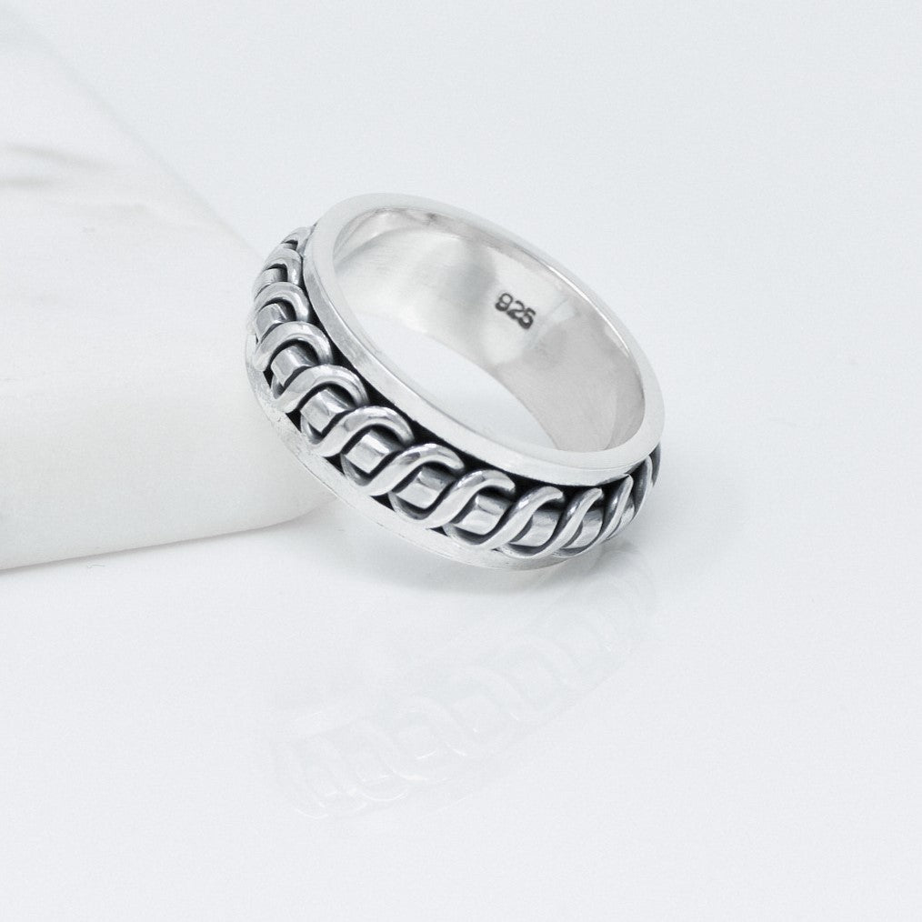 9MM Solid Silver Spinning Ring For Men | Ring Size: P R T W Y Z