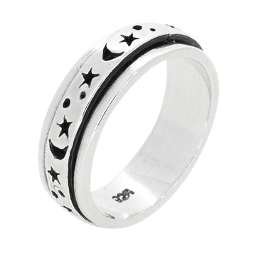 6mm Moon and Stars Sterling Silver Spinning Ring