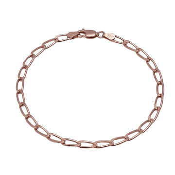 Womens Italian 925 Rose Gold Links Belcher Paper Clip Chain Charm Bracelet