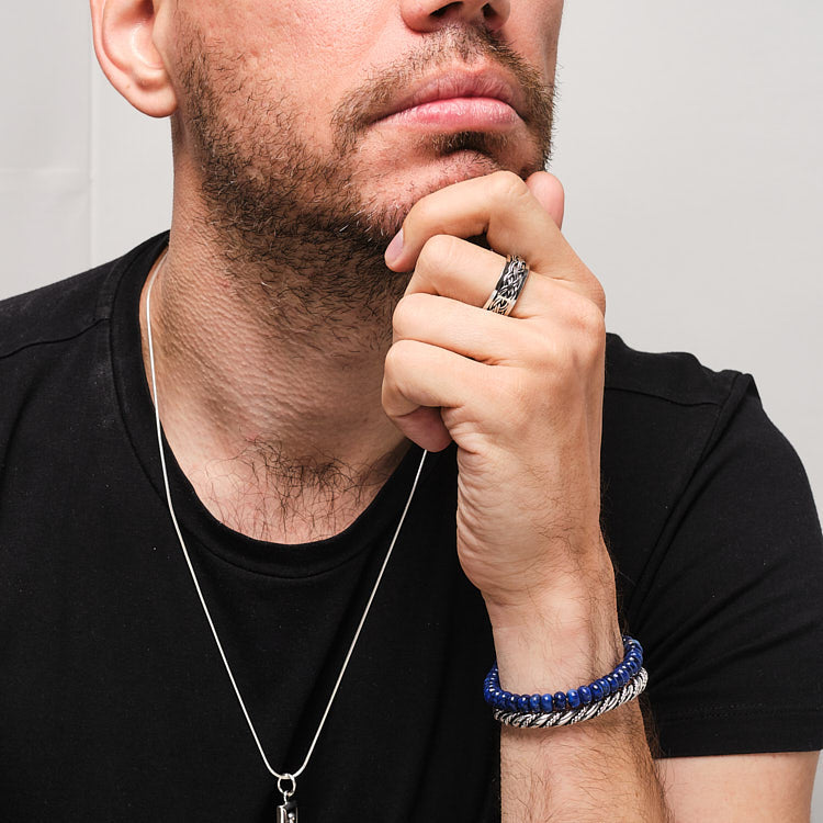 Mens silver Braided Ring, Spinning Stress Relief Ring