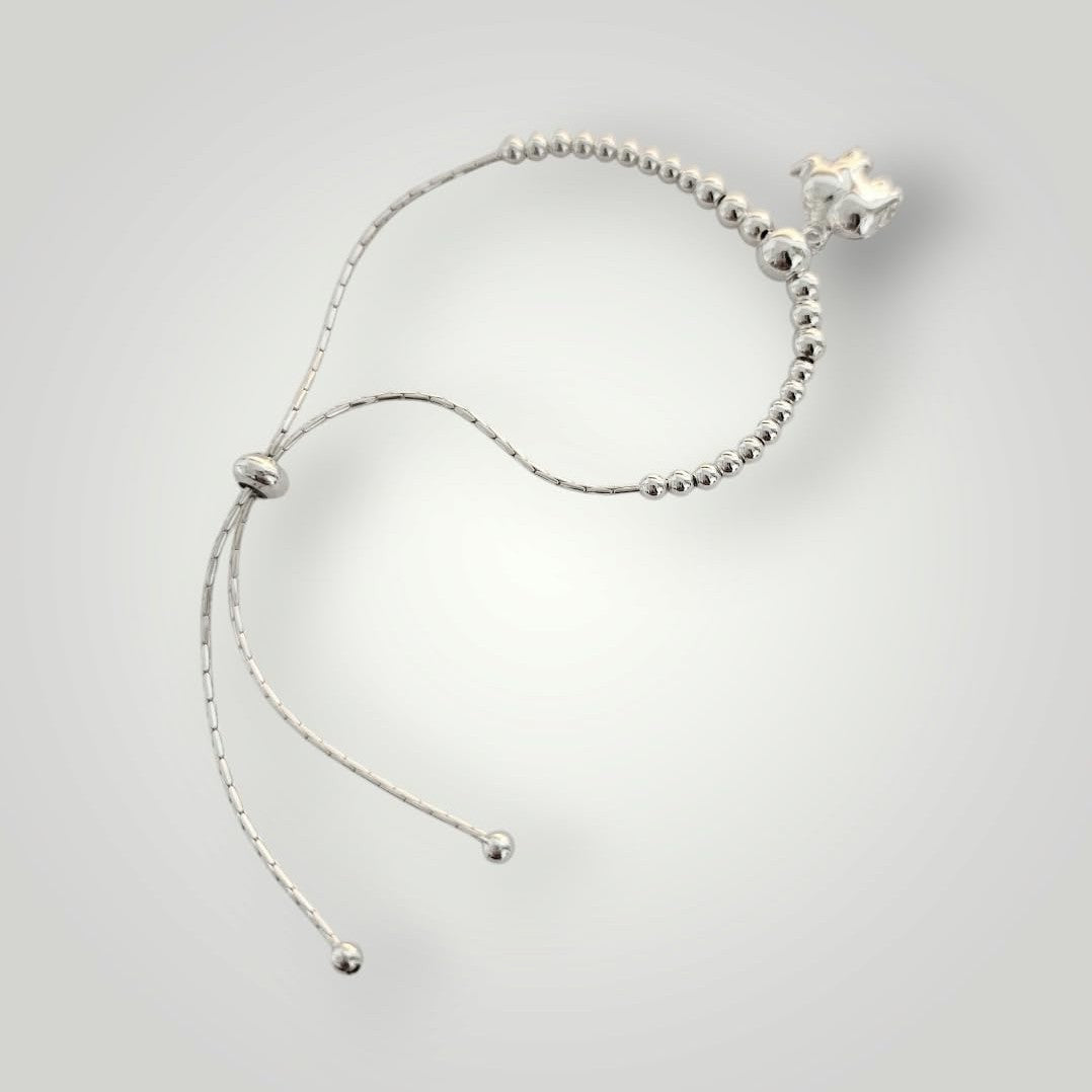 silver beaded bracelet for women elephant charm adjustable