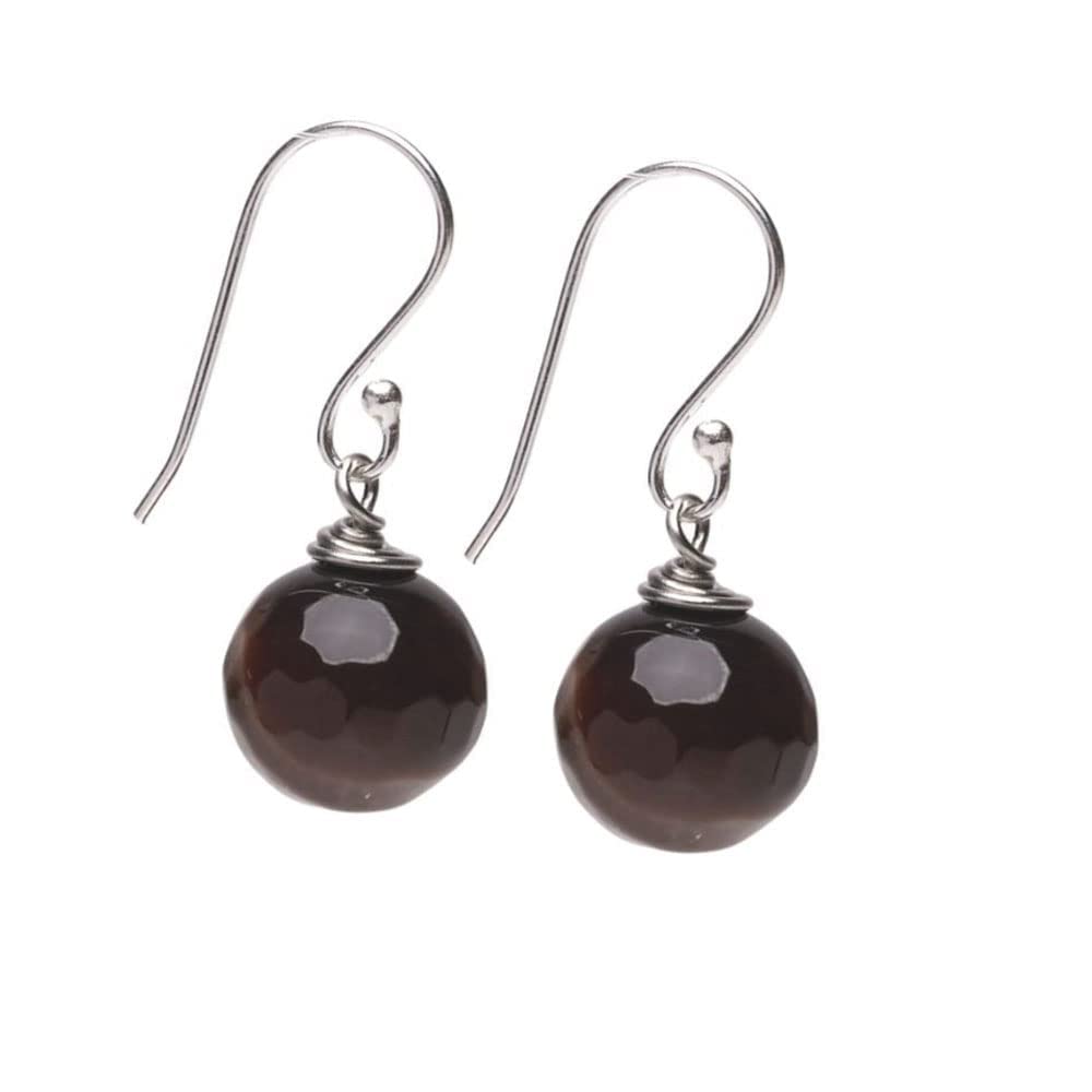 Womens Handmade Natural Brown Agate Dangle Drop Earrings