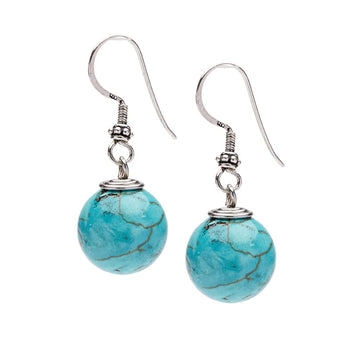 Womens Handmade 12mm Natural Blue Turquoise Dangle Drop Earrings
