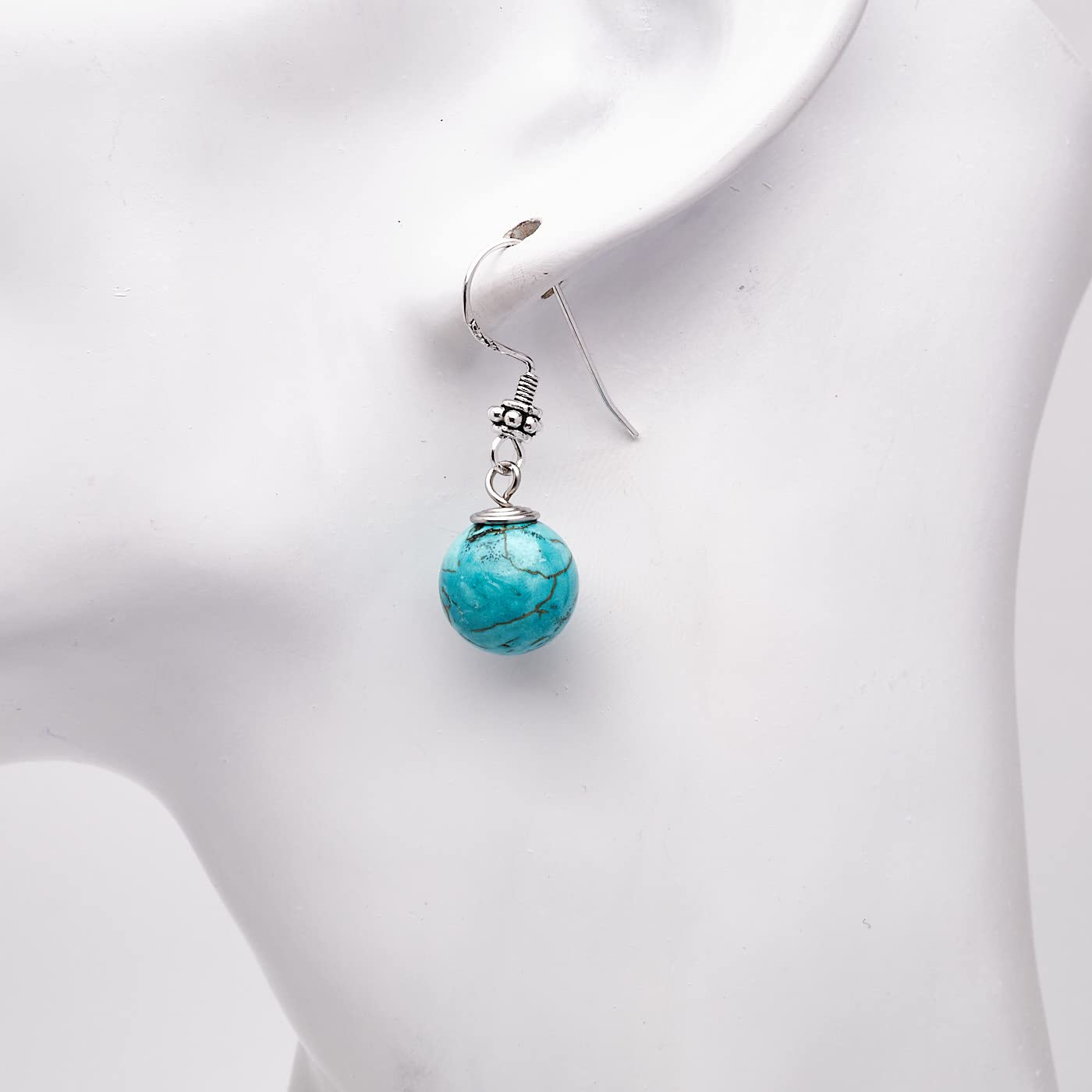 Gorgeous Womens Handmade 12mm Natural Blue Turquoise Dangle Drop Earrings