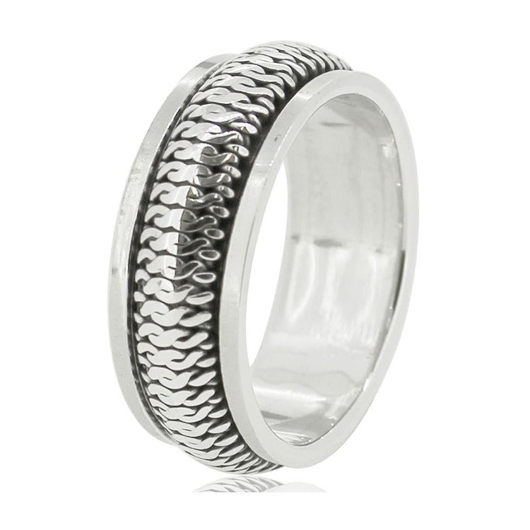 MENS 8MM Wide Braided Design Silver Spinner Ring