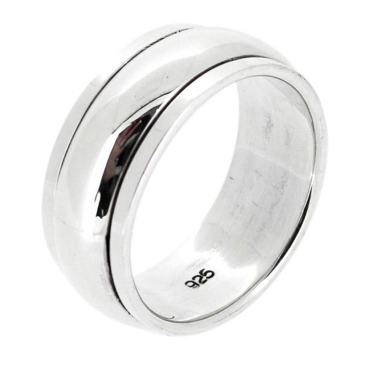 Plain Solid 925 Silver Spin Ring for Men 8mm Band Ring