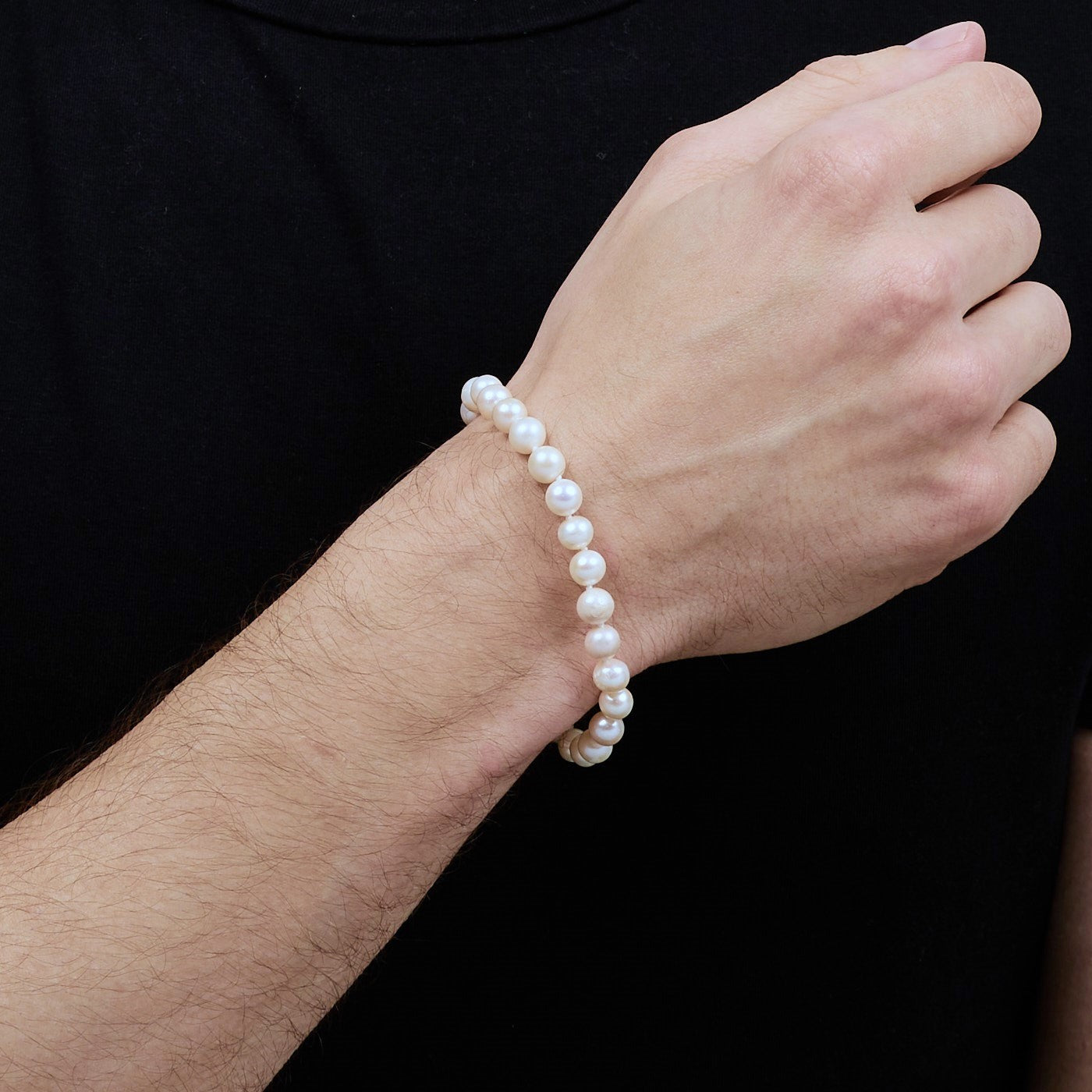 Mens Pearl Beaded Necklace Set | Classic 7mm White Cultured Pearl Neklace Bracelet Stud Earrings Set for men