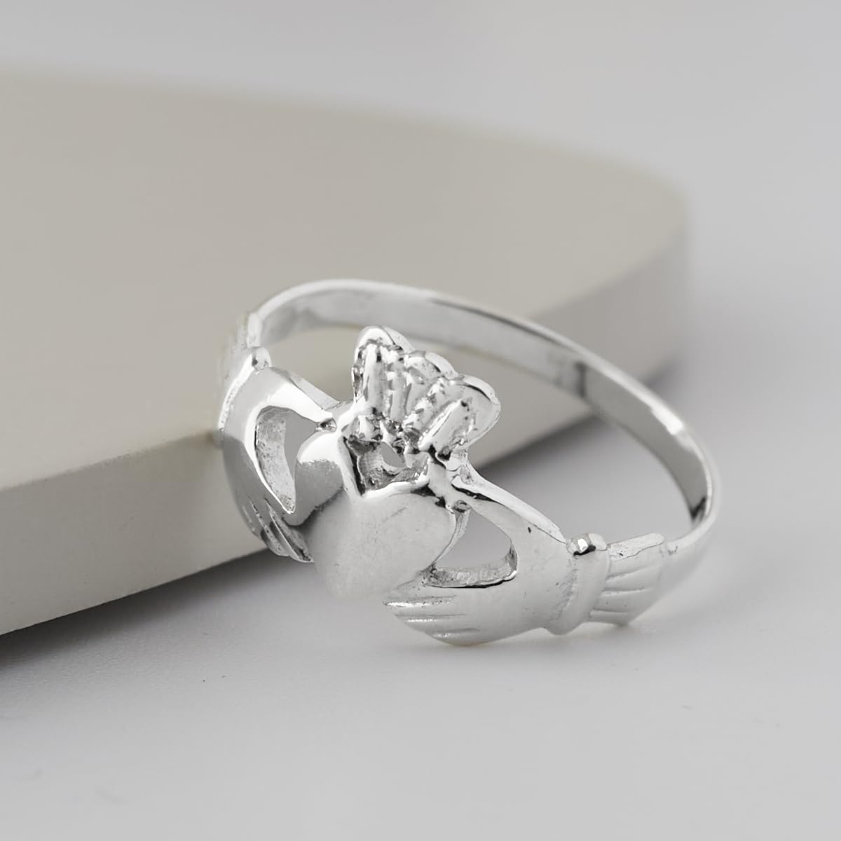 925 Sterling Silver Claddagh Ring for Women & Girls, Irish Heart Crown Hands Design, Delicate Band, Sizes L N P – Meaningful Jewellery Gift For her