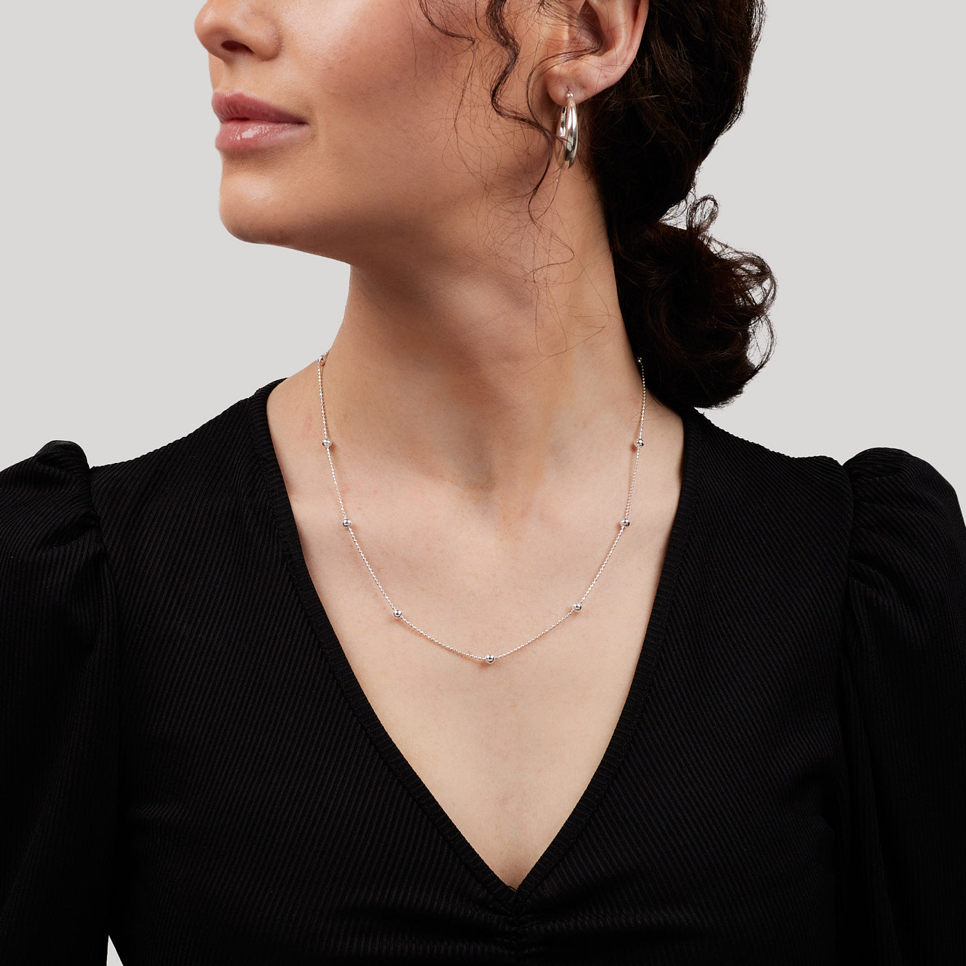 Womens Silver Necklace, 925 Silver Balls Beaded Chain Choker Stack Layer Necklace for Women and Girls | Made in Italy