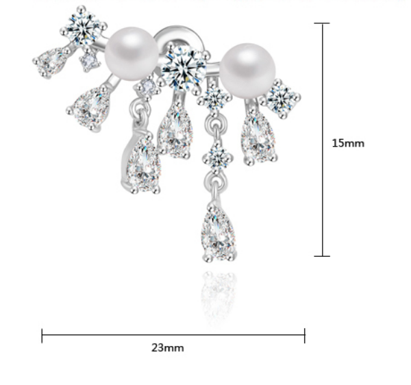 Womens CZ Crystal Earrings - Charm Bar Crystal and Pearl Stud Earrings