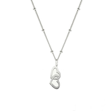 Womens 925 Silver Necklace | Double Hearts Charm Pendant on Silver Curb Chain Beaded Necklace for Women Girls