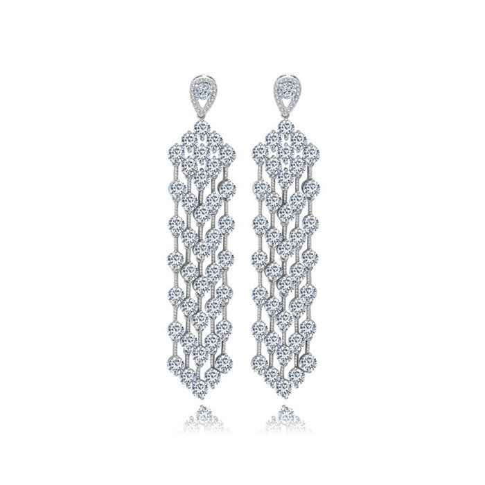 Womens CZ Crystal Dangle Drop Earrings - Luxury Five Strand