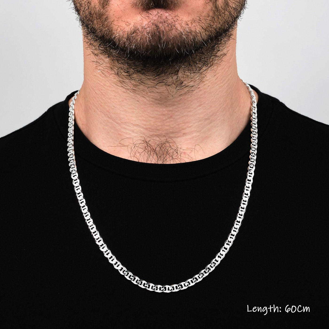 Mens Silver Chain Necklace | 925 Sterling Silver 6.5mm Marina Chain Necklace | Solid Thick Chain For Men