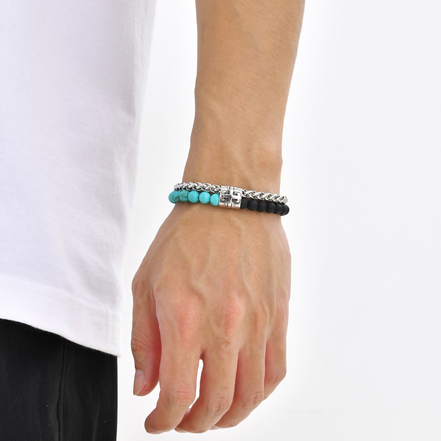 blue turquoise black gemstone bracelet for men gift for him