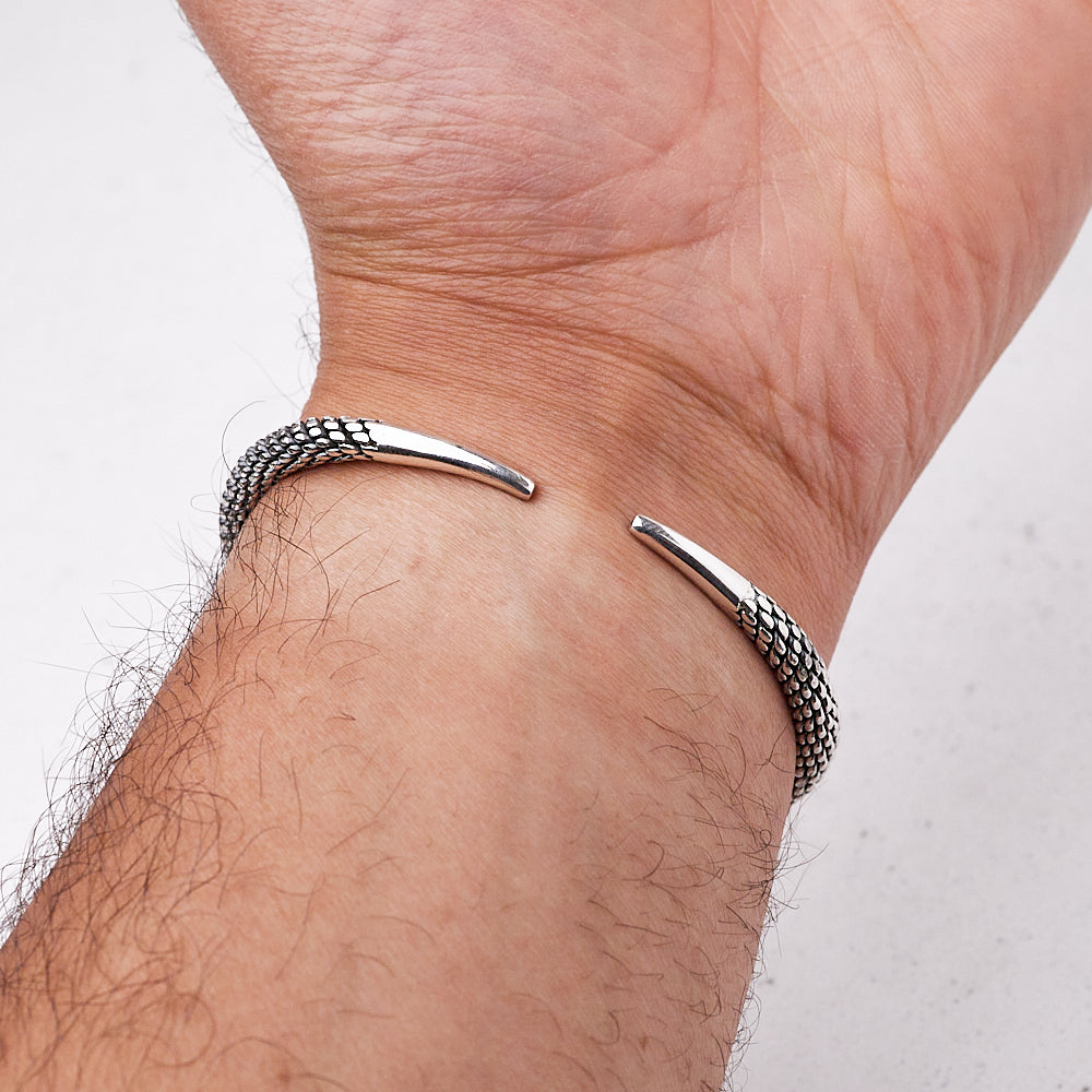 Mens Rope Twisted 925 Sterling Silver Bangle Bracelet