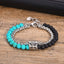 mens blue turquoise stainless steel chain beaded bracelet