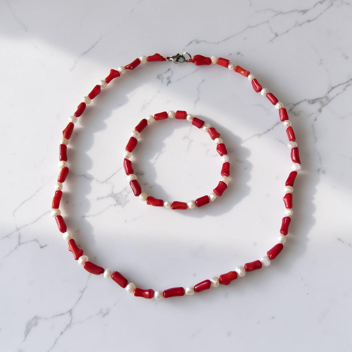 red coral necklace bracelet set for women
