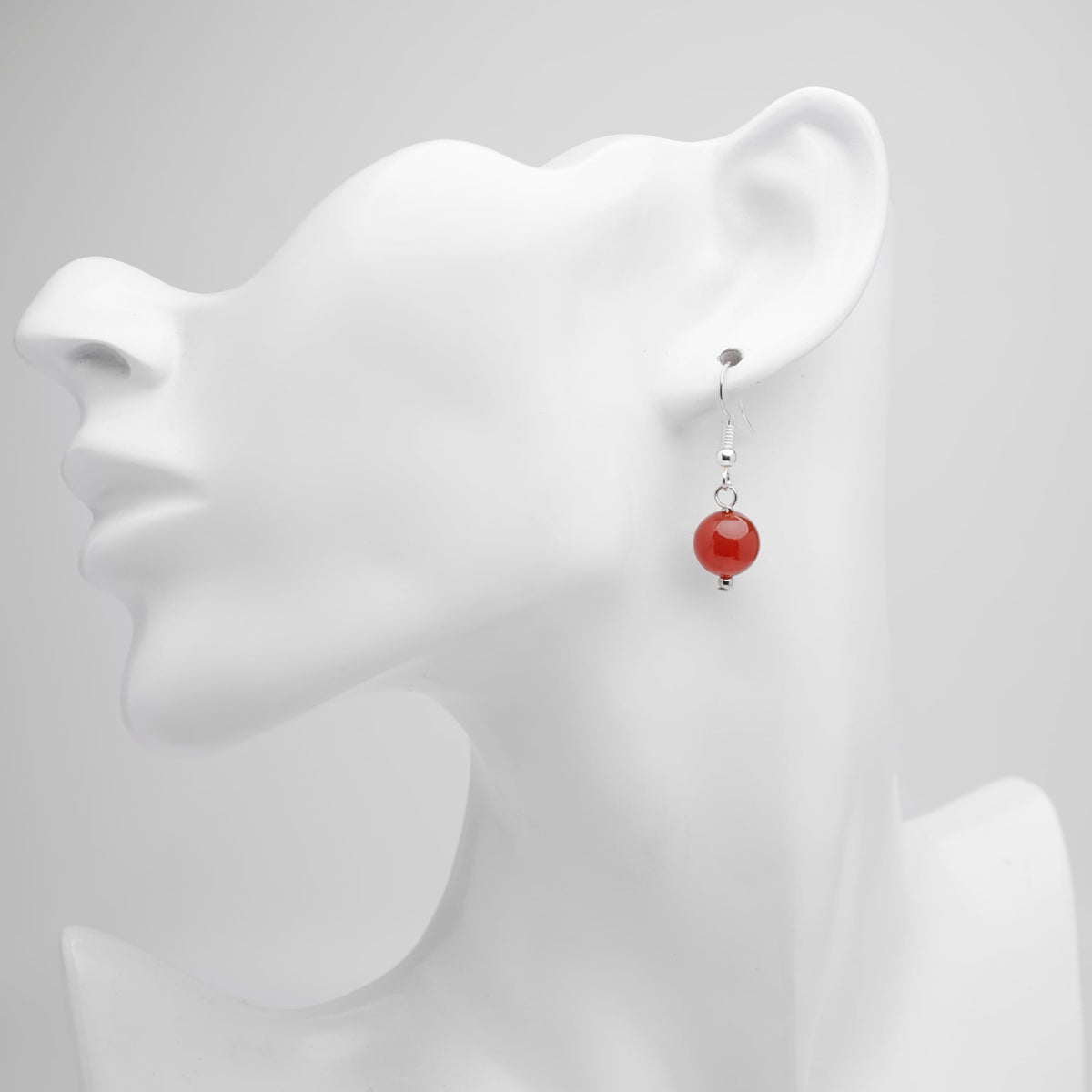 Women’s red agate drop earrings 10mm gemstone beads