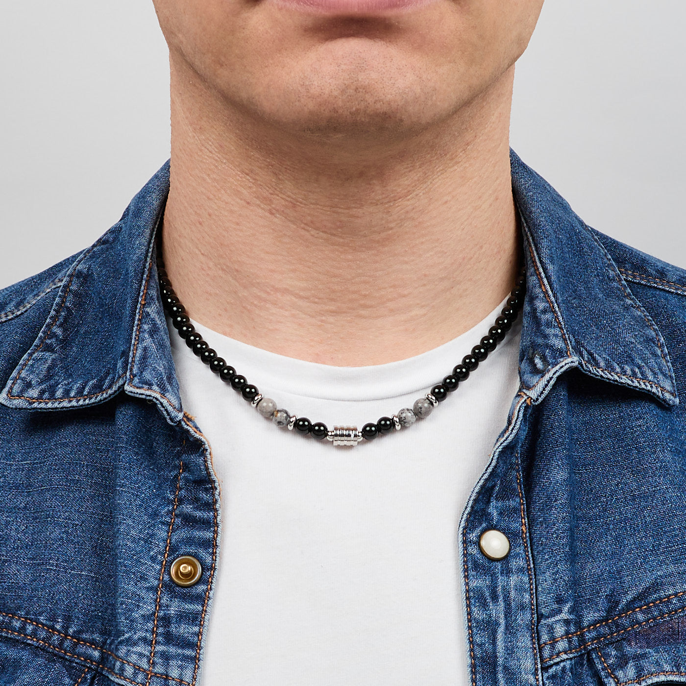 Mens Handmade Natural Black Onyx Gemstone Beaded Necklace