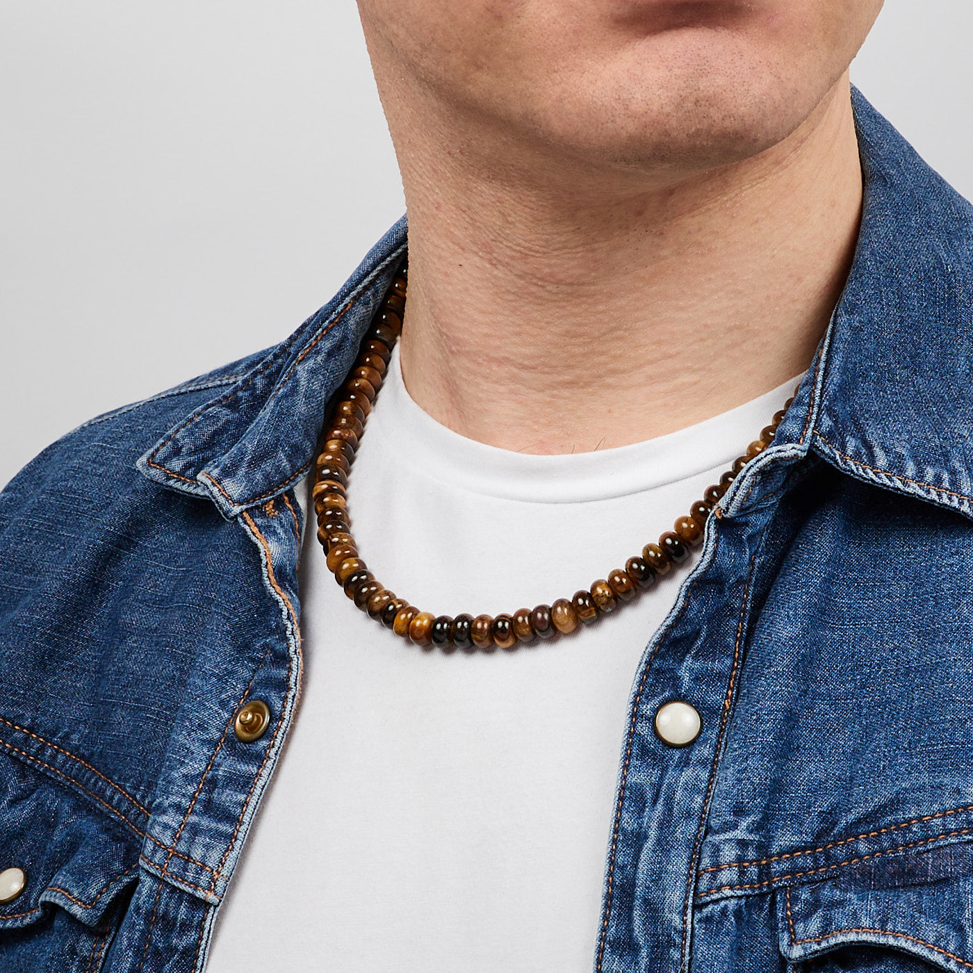 Handmade Mens Natural Brown Tigers Eye Beaded Necklace